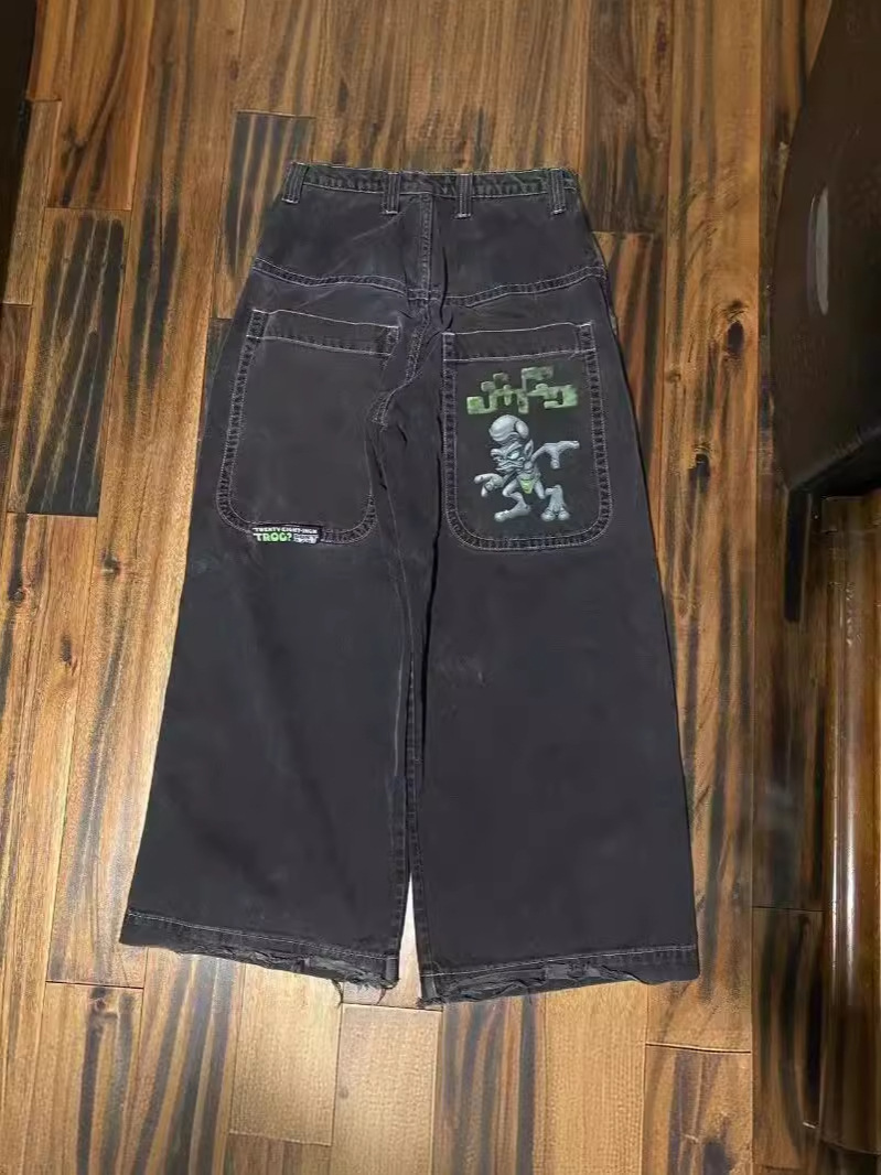American-style JNCO Hip-hop Embroidered Loose Straight Jeans Men's Fashionable Casual All-match Slim-fit Jeans