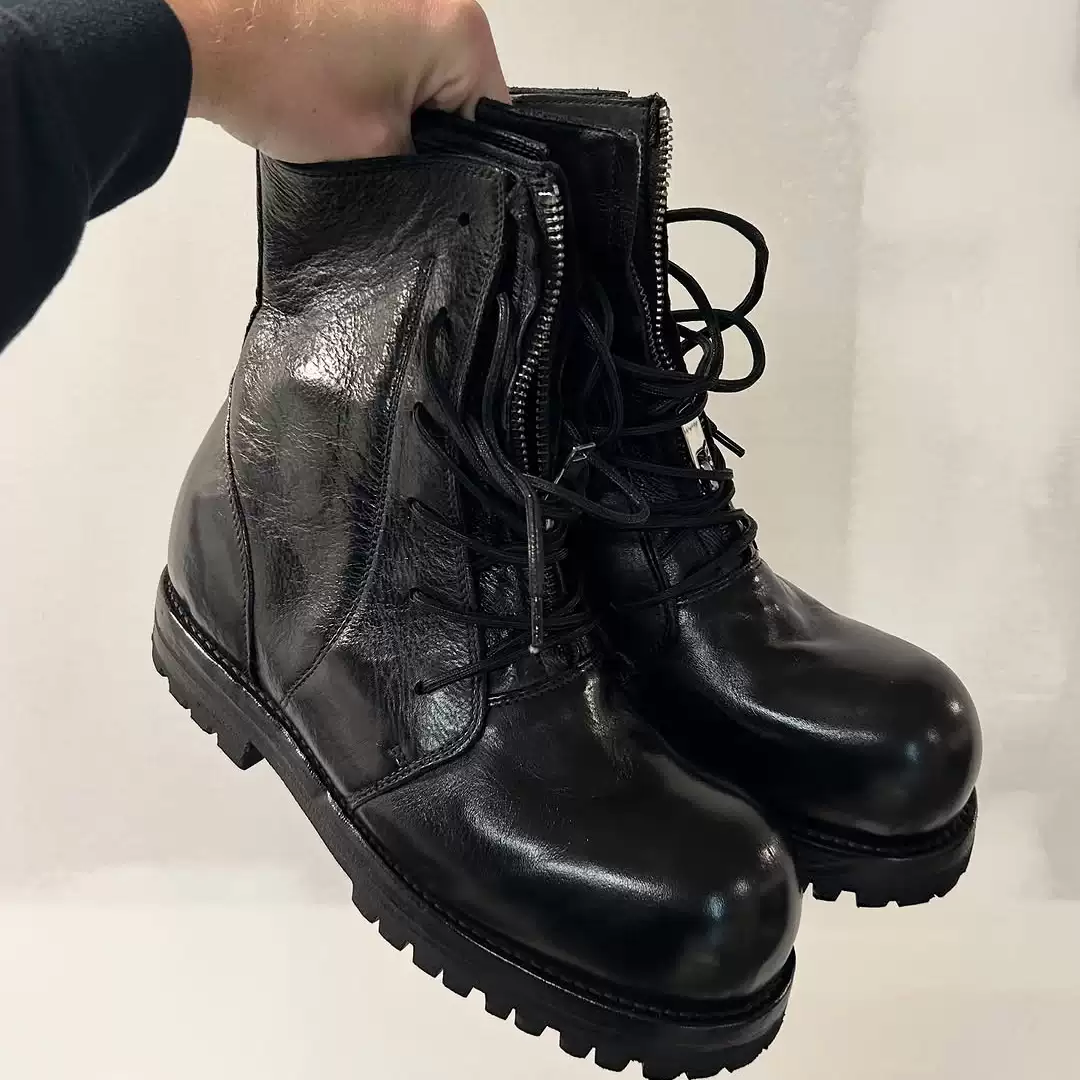 Alexander Digenova Moan Water-Dyed Cowhide Waxed Zipper Boots Hand-Stitched Goodyear Martin Boots