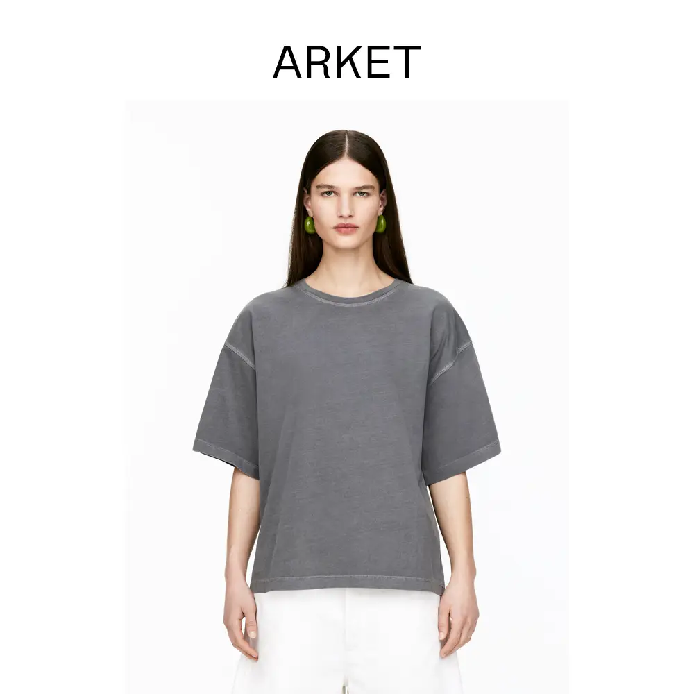 Arket Women's pure cotton Loose Silhouette Half Length Sleeve T-Shirt Black Summer 1267694001