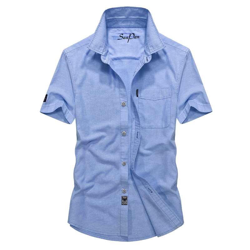 2018 New Oxford Short-sleeved Shirt Men's Summer Lapel Shirt Korean Style Slim-fit Trendy Half-sleeved Shirt 9817