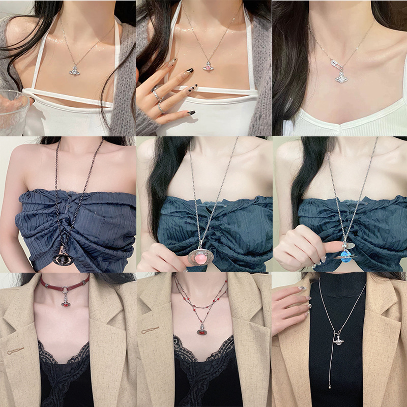 Queen Mother 3D Saturn Pendant Necklace Cross-Border Planet Large Ufo Clavicle Chain Fashionable Versatile Necklace