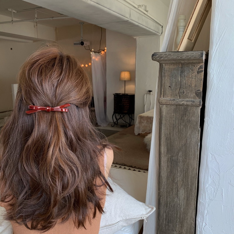 Japanese and Korean Cute Girl Bow Side Clip Low Ponytail One-Word Clip Simple Gentle Versatile Spring Clip Retro Side Clip