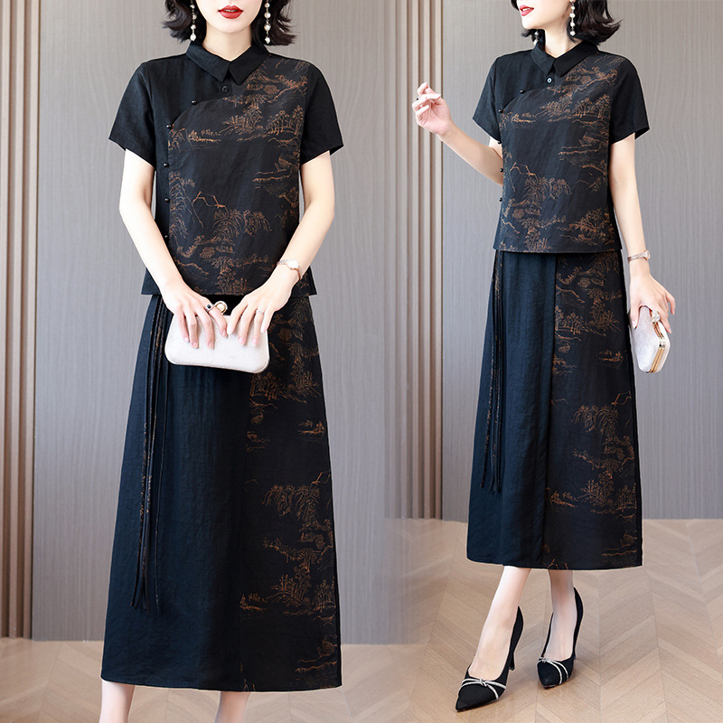 Brand Xiangyun Yarn suit Women's 2024 Summer New Fashion Retro Embroidered Elegant Silk Mulberry Silk Two-piece Set