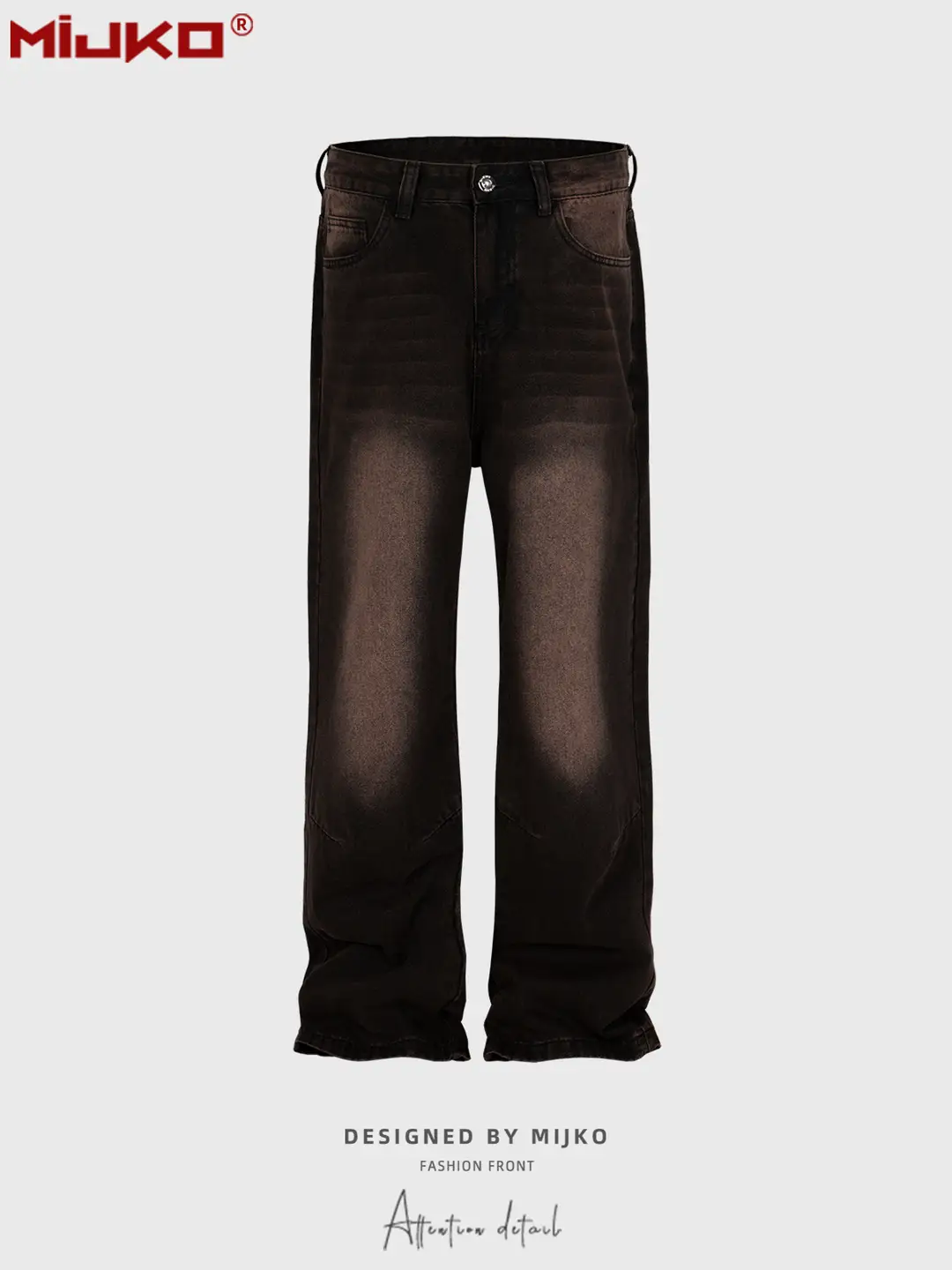 MIJKO men's straight trousers men's and women's same washed old yellow dyed multi-size high street style jeans fashion