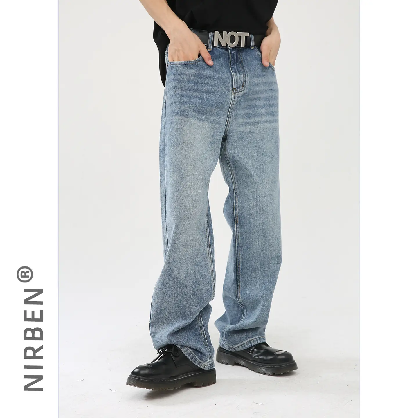 nirben牛仔| 宽松韩版百搭显瘦水洗ins直筒阔腿长裤子潮流男潮