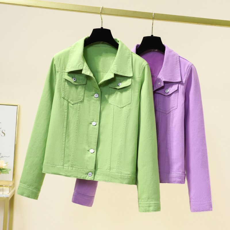 Cross-Border Hit: Nine-Color Denim Short Jacket for Women, 2026 Spring and Autumn Style, Bf Style, Slim Fit, Candy-Colored Long-Sleeve Top