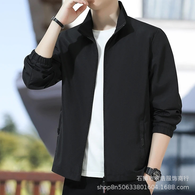 Spring and Autumn Large Size Jacket Men's Autumn Korean Style Loose Stand Collar Jacket Trendy Handsome Casual Easiest for Match Jacket