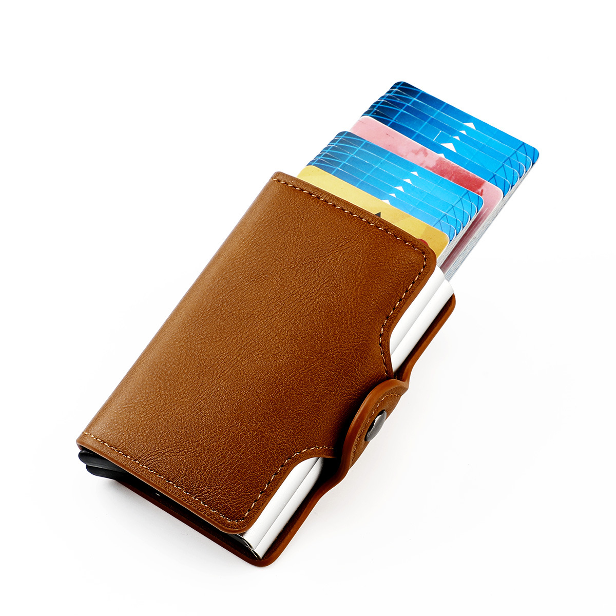 Cross-Border E-Commerce European and American Men's Rfid Aluminum Box Card Holder Automatic Pop-Up Double Aluminum Box Dollar Clip Buckle Card Holder