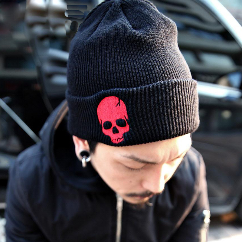 European and American new autumn and winter men's and women's wool hat punk embroidered skull cold hat personality hip hop pullover knitted hat