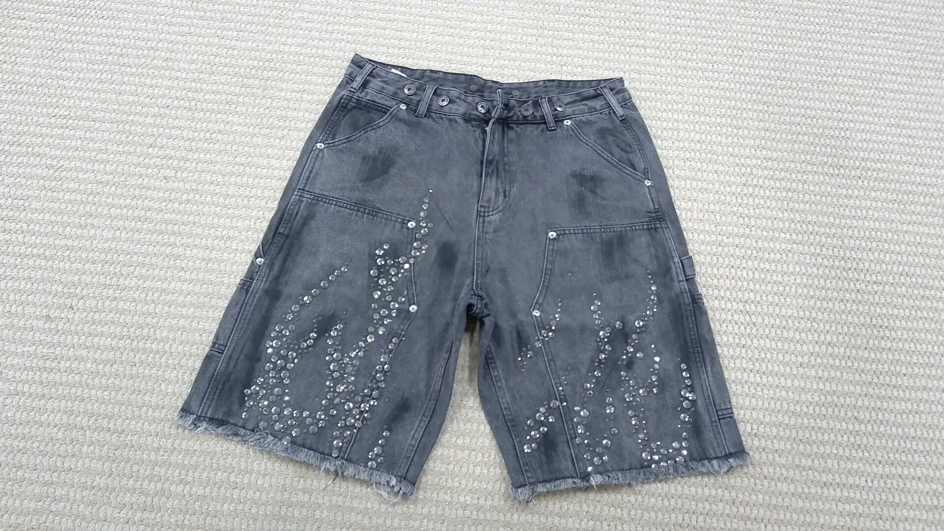 Trendy Hell Star ins Style Rhinestone Jeans High Street Unisex Casual Trendy Retro Washed Shorts Summer