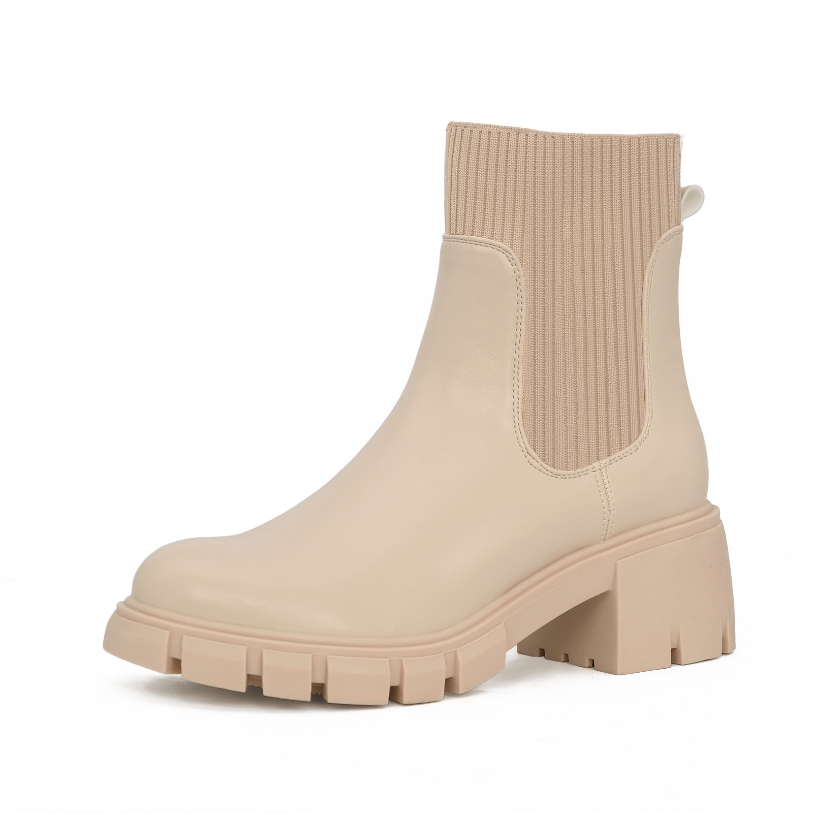 Boots Women's Autumn and Winter Short Boots Spot European and American Large Size Chelsea Boots Thick Heel Knitted Mid-Calf Boots Thick-Soled Martin Boots