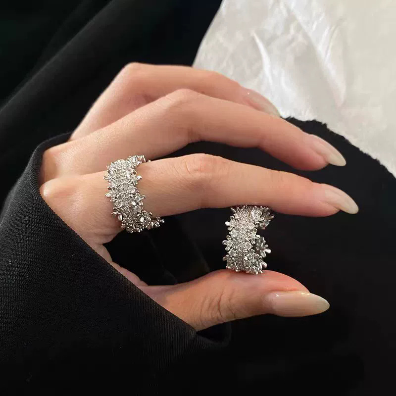 Instagram-Style Design Niche Starry Sky Women's Open Ring Minimalist High-End Index Finger Ring Pinky Ring