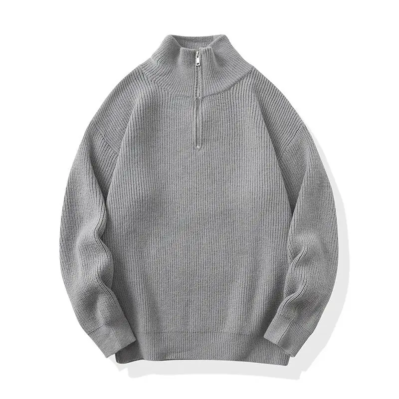 Jianheng New Men's Sweater Simple Couples Lazy Style Solid Color Zipper Men's Sweater for Outerwear Pullover Men's Sweater