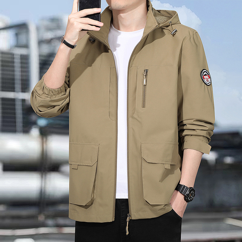 Detachable Hood American Style Outdoor Workwear Hooded Jacket Men's Loose Large Size Windbreaker Jacket 2026 Spring New Style