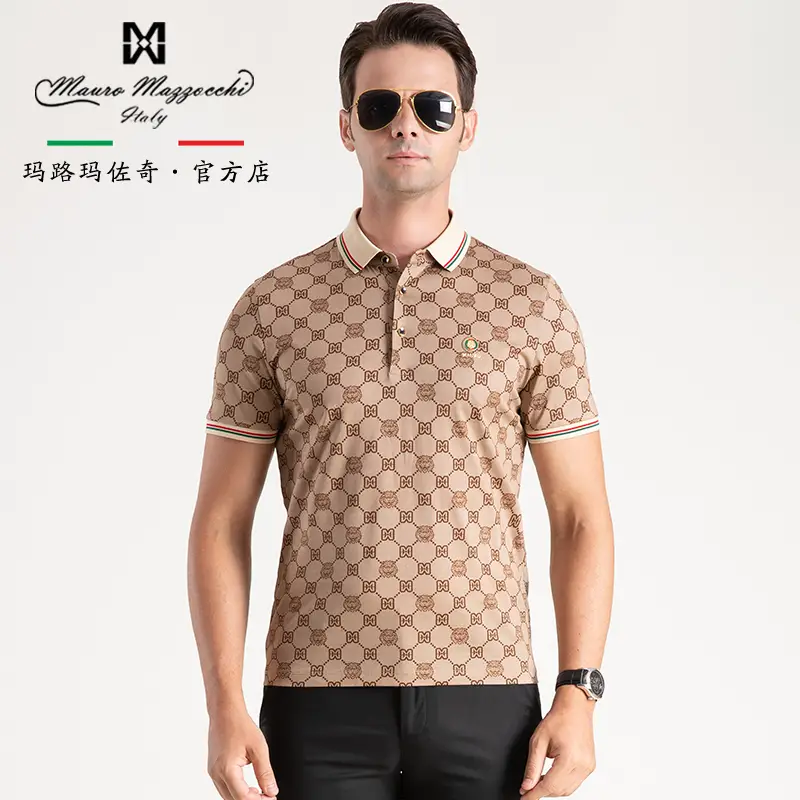 Malu Men's Clothing/Mauro Spring/Summer Abrasion Resistant Wrinkle Resistant Soft/Full Body Print Short Sleeve Lapel T-Shirt Mk 235317