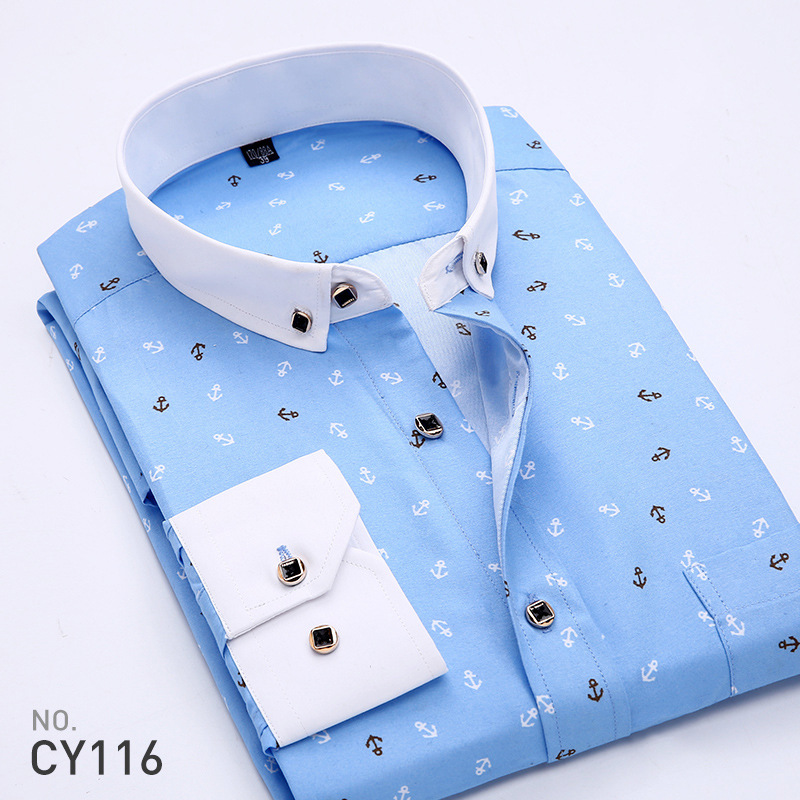 New Men's Printed Long-Sleeved Shirt, Korean Style Slim Fit, Youth Fashion, Casual and Versatile Shirt, Cross-Border Bestseller in Europe and America