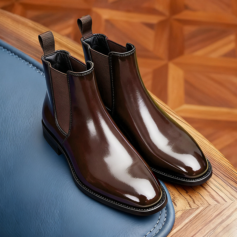 Cross-Border Autumn Pointed-Toe Leather Boots, European and American Formal Casual Shoes, High-Top Leather Shoes, Chelsea Short Boots, Retro Large-Size Men's Shoes