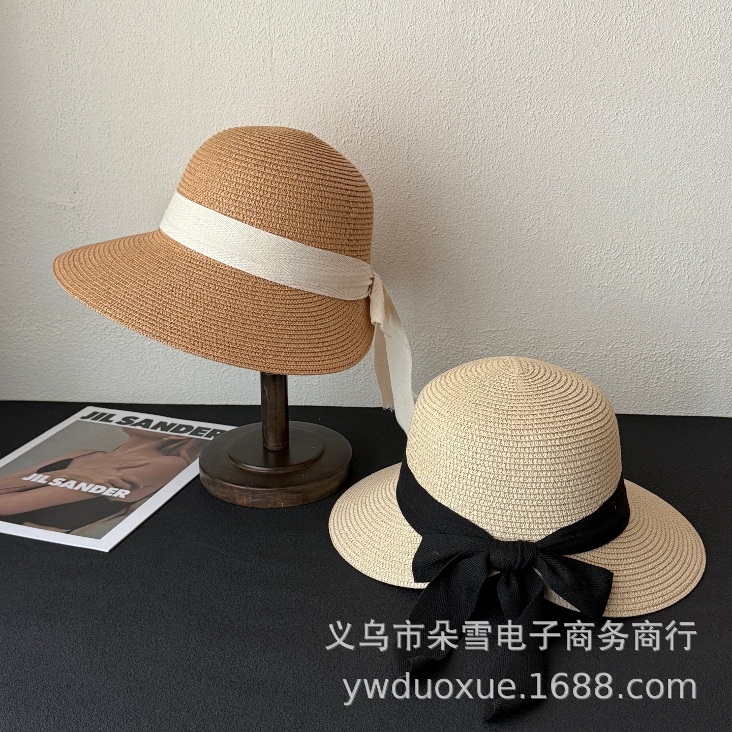 Elegant French-Style Wide-Brimmed Straw Hat with Bow, Front Long and Back Short, Sunshade Hat, Fashionable Foldable Straw Hat