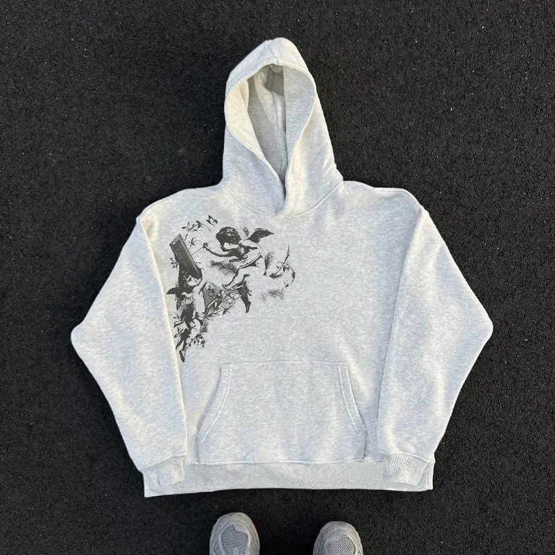 Bomba Studio American-Style Little Angel Retro Amekaji Trendy Brand Sweatshirt for Men and Women, Couple Style Hooded Top