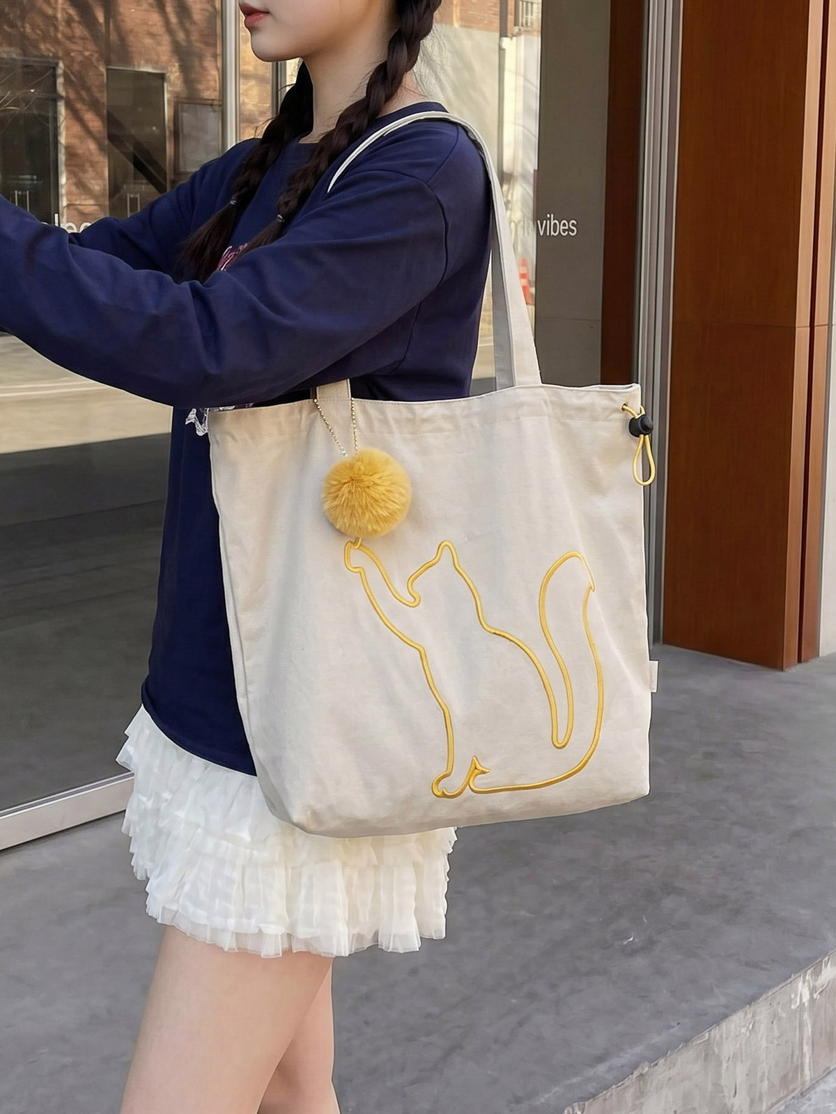 New European and American Style Cartoon Cat and Dog Design High-Capacity Versatile Shoulder Bag Canvas Bag Underarm Bag Cross-Border