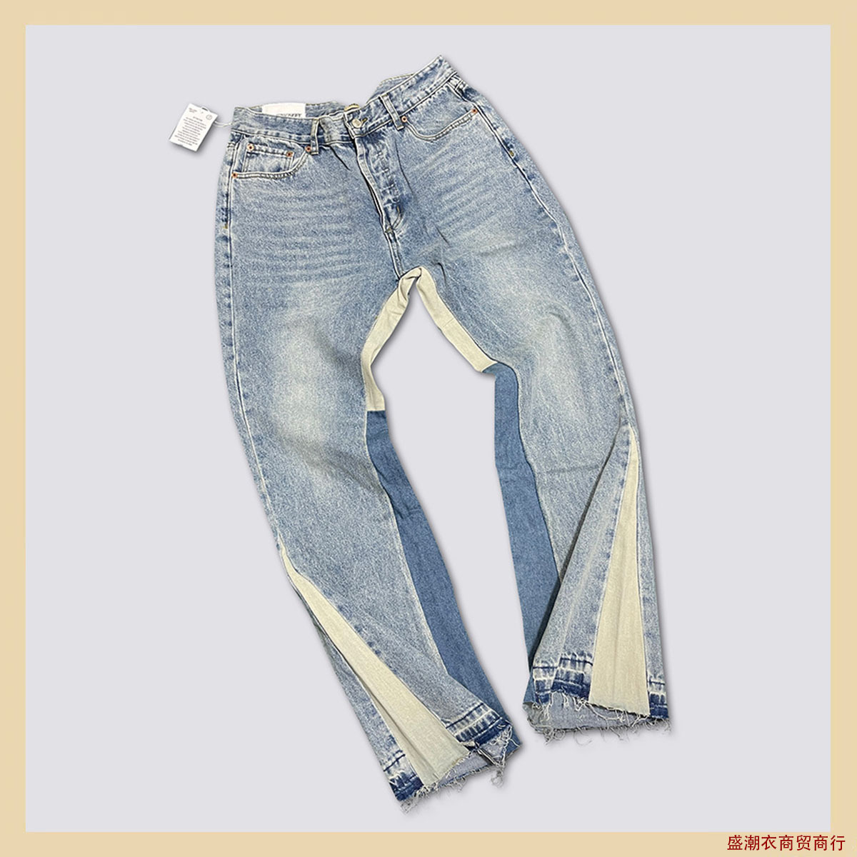 Gallery Dept. Flared Denim Pants Washed and Distressed Patchwork Jeans