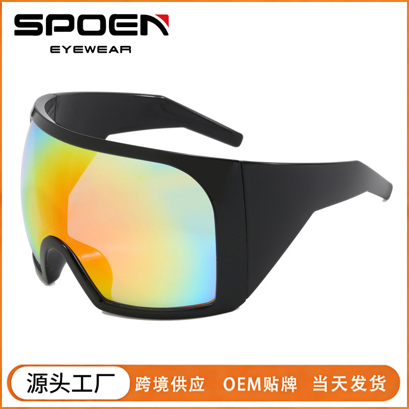Fashionable Large-Frame Wrap-Around Sports Sunglasses, Futuristic High-End Sunglasses, European and American Trendy One-Piece Goggles