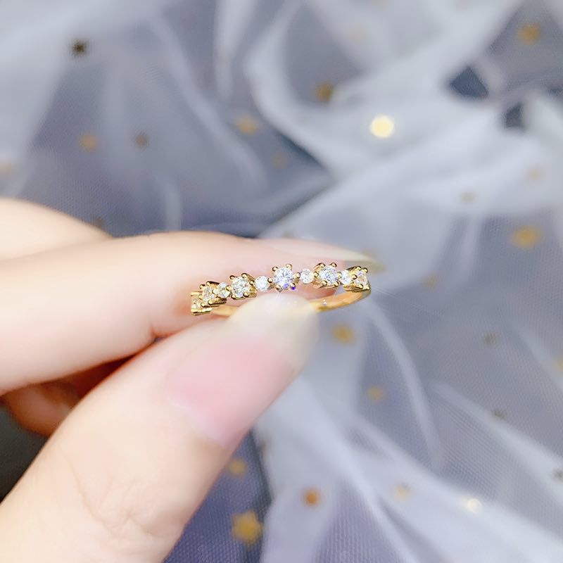 Copper Inlaid Zircon Japanese Hollow Entry Luxury Plating 14K Gold Small Fresh Opening Adjustable Ring Girlfriend Birthday Gift