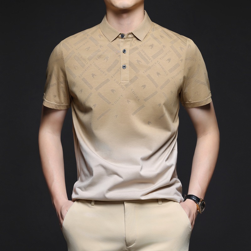 2025 Summer New Entry Light Luxury Gradual Dye Polo Shirt Short-sleeved Top Youth Business Casual T-shirt Half-sleeved Men