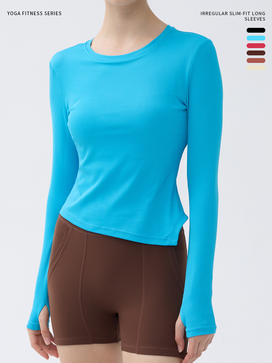 Yoga Clothing Women's Long Sleeve with Chest Mat Pilates Training Fitness Sports Top Slim Slim Look Irregular Hem Autumn