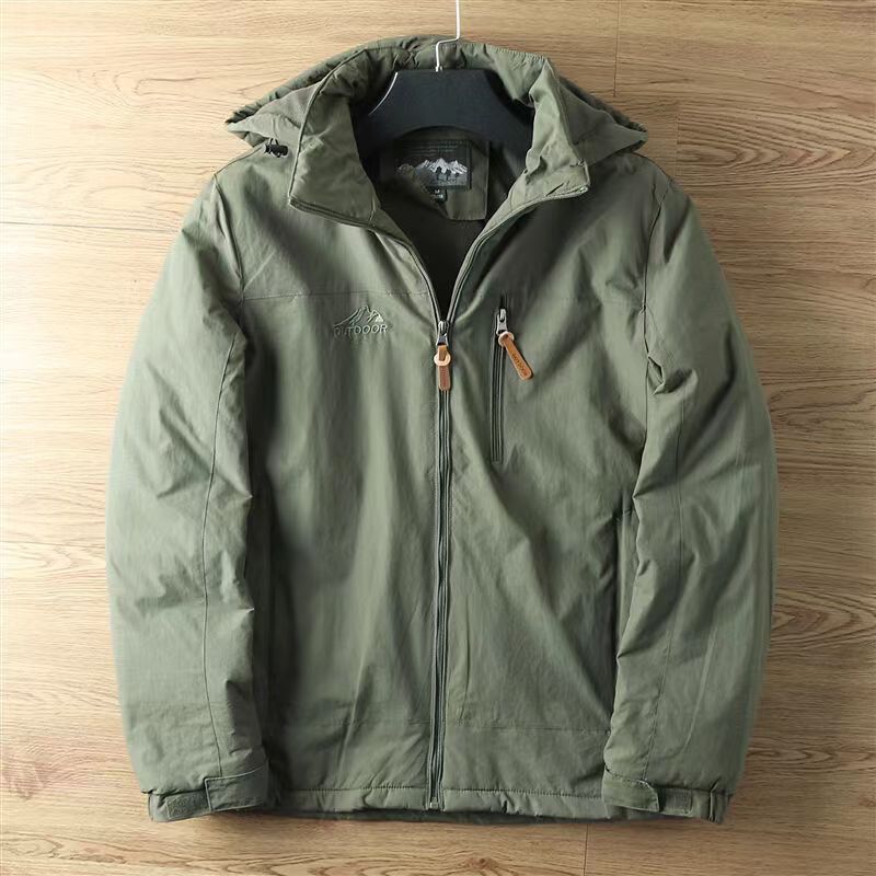 Technology Three-proof Cross-border Autumn and Winter Outdoor Fleece-lined Men's Jacket Casual Removable Hooded Windbreaker Loose Jacket for Men