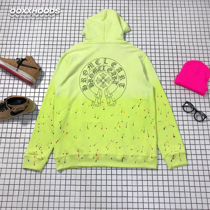 Dopamine Bright Eye Color C- Bit Splash Ink Hot Drilling Gradient Color Hoodie Loose Oversize Pure Cotton Pullover Sweatshirt