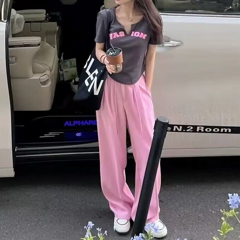 Internet Celebrity Outfit 2025 Summer New Style Sweet Spicy Girl Irregular Short-Sleeved T-Shirt + Casual Wide-Leg Pants Two-Piece Set for Women Trendy