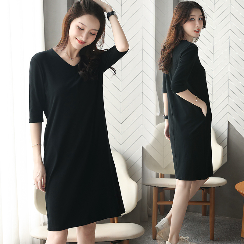 Autumn and Winter Half Sleeve Mid-Sleeve Dress Loose Slimming dress plus size Women's Cotton