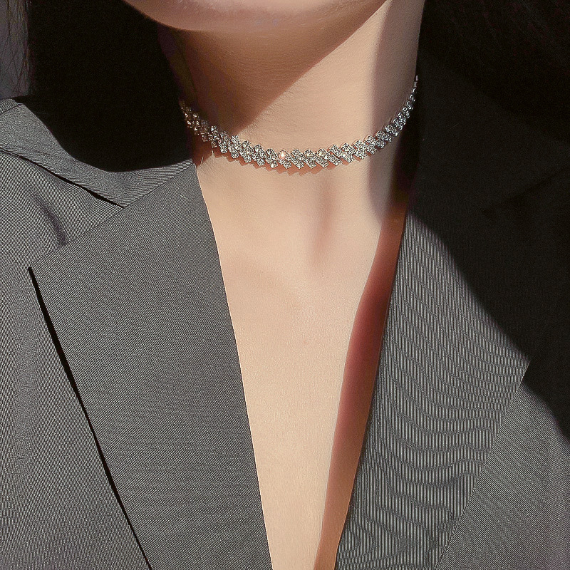 Simple full diamond necklace choker collar Japanese and Korean Internet red personality clavicle chain wholesale trendy necklace fashion necklace
