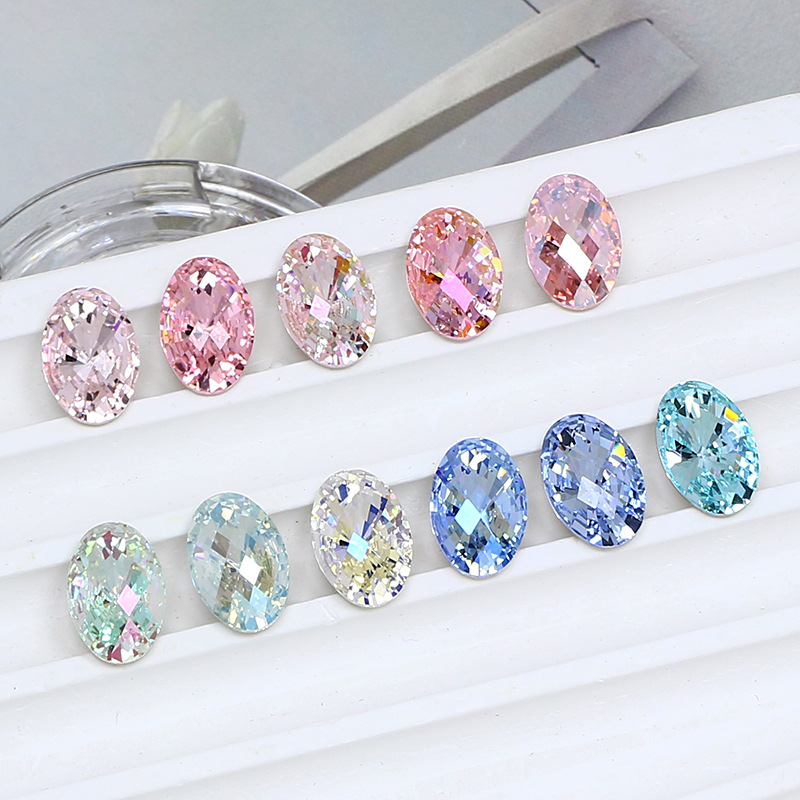 Dongzhou Diamond 12*8 Thin Egg Small Fragrance Fireworks Cut Diamond Pattern Thin Egg Pointed Bottom K9 Nail Art Diamond Jewelry Accessories Wholesale