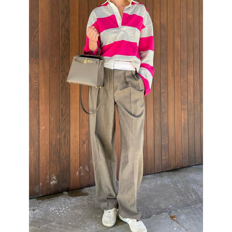 Longmei High Waist Pleated Pants Women's 2025 Autumn and Winter New Simple ROW Style Loose Straight Leg Wide Leg Pants