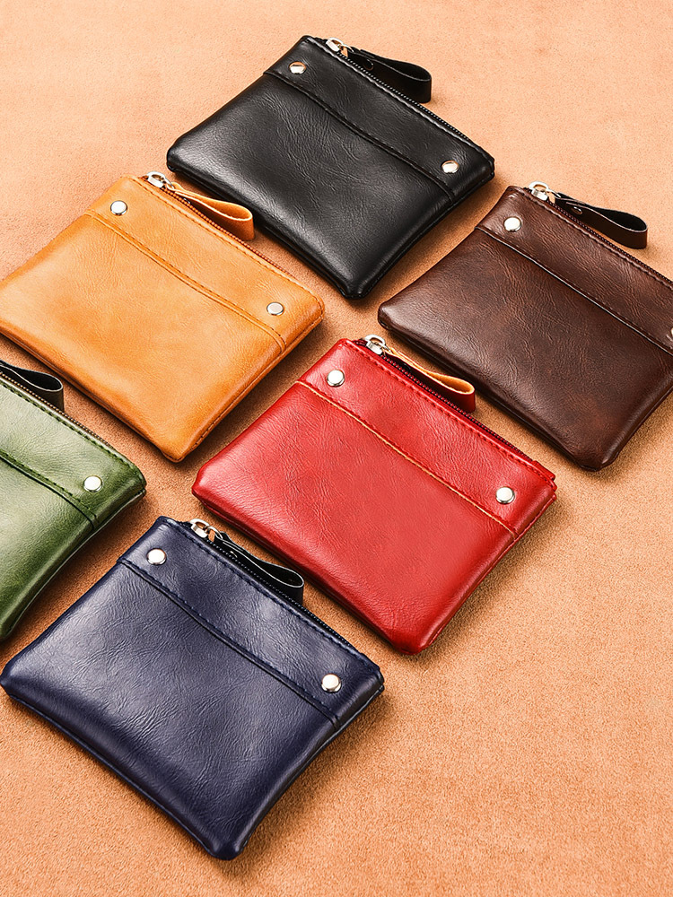 Foreign Trade Coin Purse for Men 2026 New Short Style Wallet Thin Solid Color Pu Coin Pouch Mini Zipper Card Coin Holder