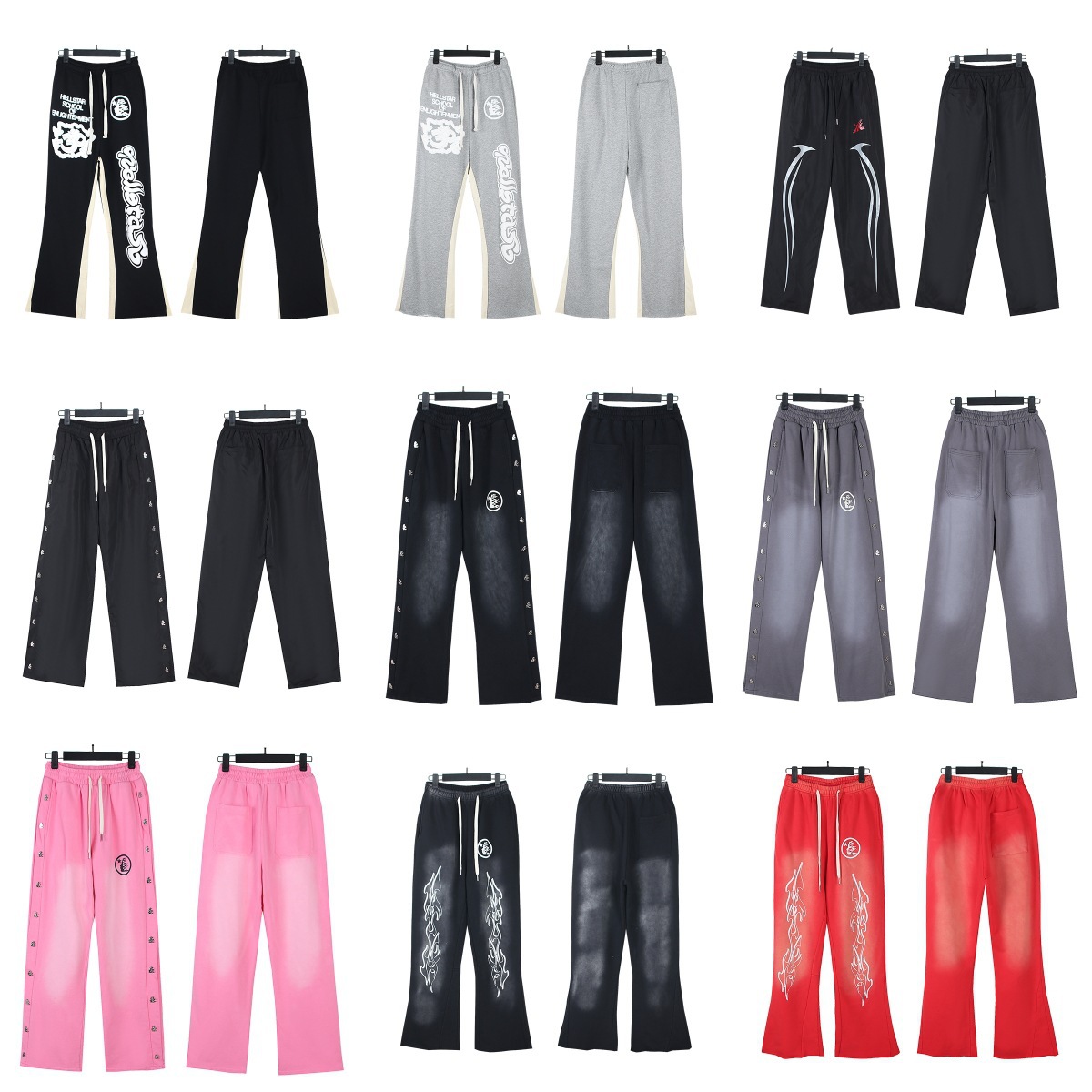 Hellstar New European and American Trendy Brand Washed and Distressed Casual High Street Retro Micro-Flared Straight Pants and Sweatpants