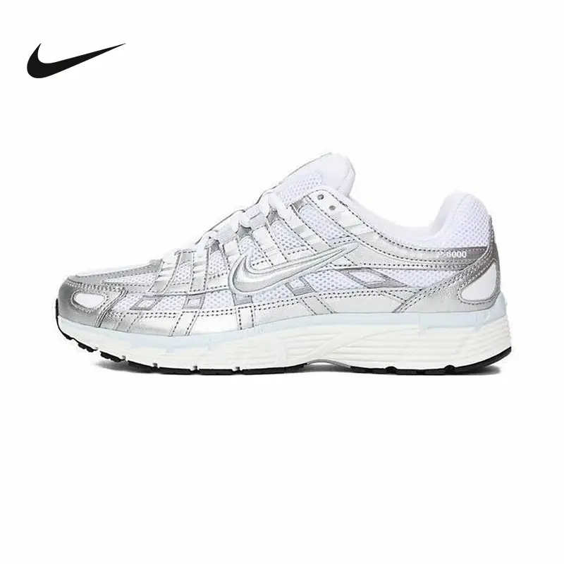 Nike Women's Shoes P-6000 Silver White Dad Shoes Lightweight Mesh Breathable Sports Running Shoes Bv1021-106
