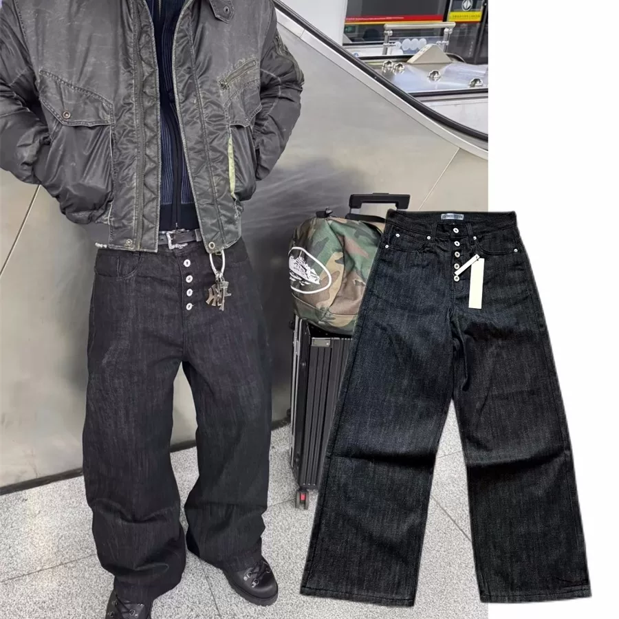 No Faith Studios Original Cowhide Stripped Curved Knife 3D Baggy Wide Leg Straight Tube Men's and Women's Trendy Brand Jeans