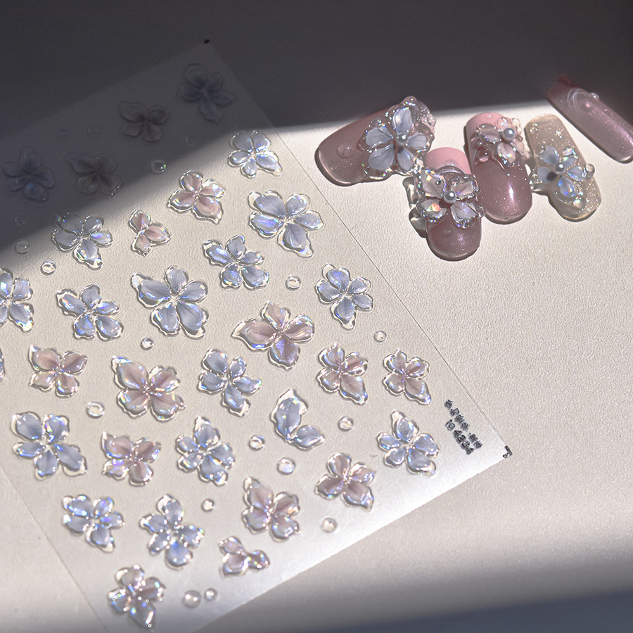 New Tomoni Jelly Manicure Stickers Ice Transparent Nail Stickers Stationery Mobile Phone Case Cut Men's Ice Crystal Four-Petal Flower Full Stickers