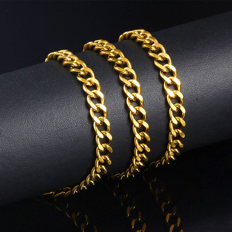 Stainless Steel Double-Sided Grinding Chain DIY Necklace Bracelet Jewelry Accessories Side Single Buckle Chain Gold Cuban Chain Accessories