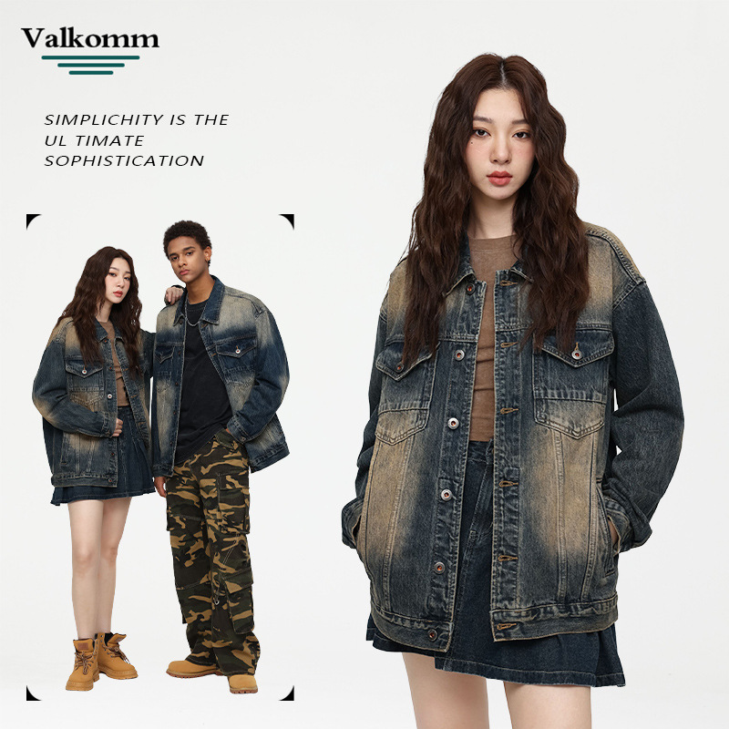 Laike Men's American Street Trend Denim Top Men's Loose Retro Denim Jacket Gradient Denim Jacket