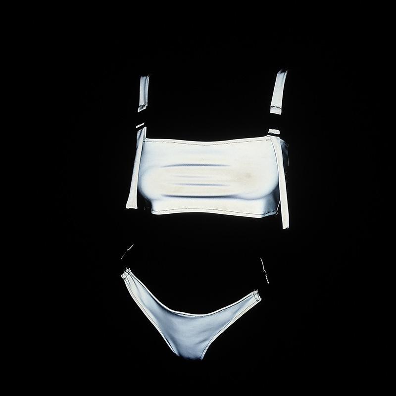 New European and American Cross-Border Colorful Reflective Bikini School Bag Button Swimsuit Bikini Ins Sexy Split Swimsuit for Women