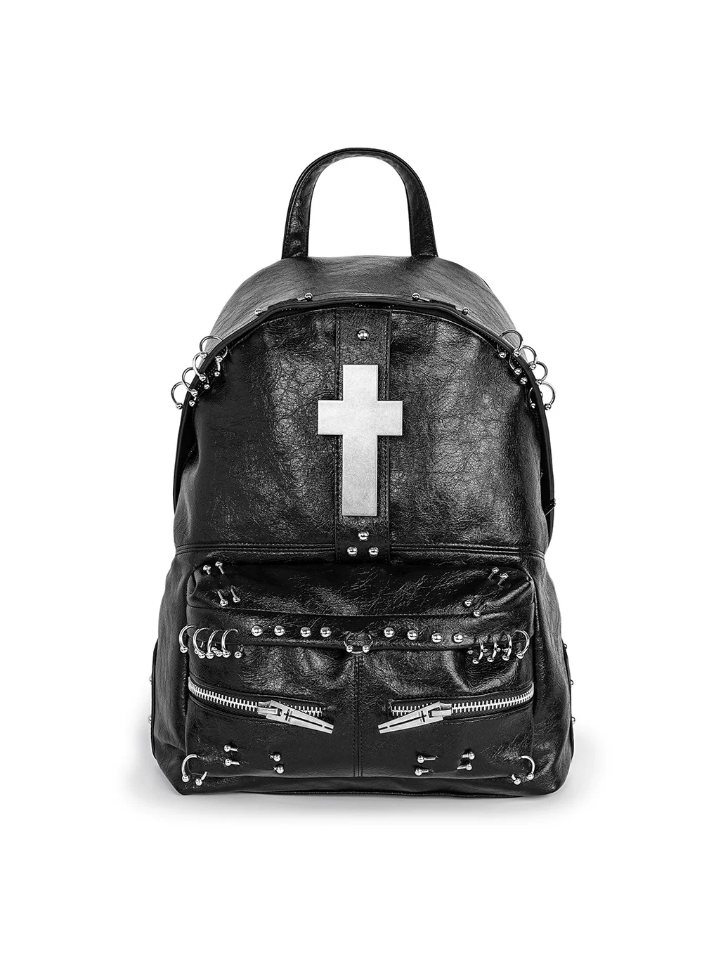 Rebel Wave26Ss Cross-Stitched Leather Backpack School Bag Perforated Hardware Dark Subculture Style