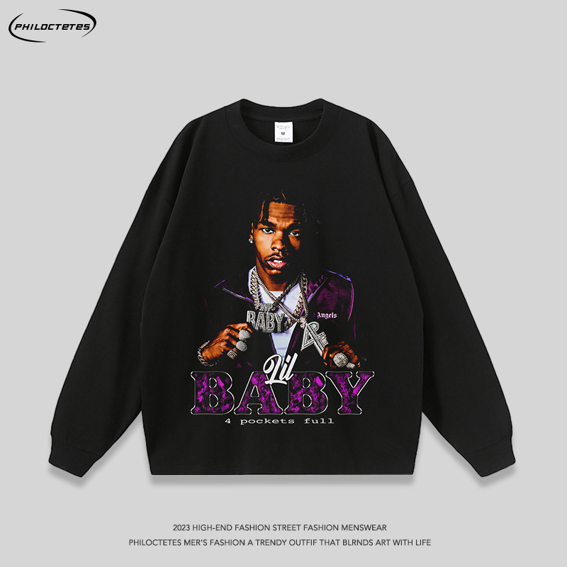 American retro street hip hop rap rapper Avatar print long sleeve T-shirt men's and women's loose base tee shirt