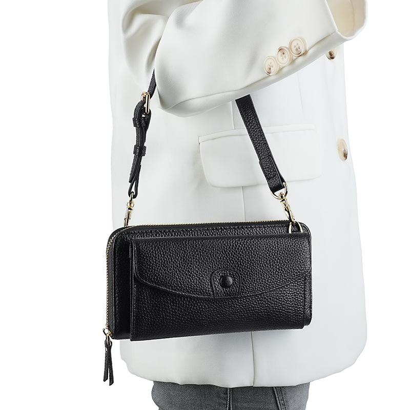 New Women's Shoulder Bag, Underarm Bag, First Layer Cowhide Zipper Phone Bag, Functional Card Holder, Wallet, Genuine Leather Coin Purse