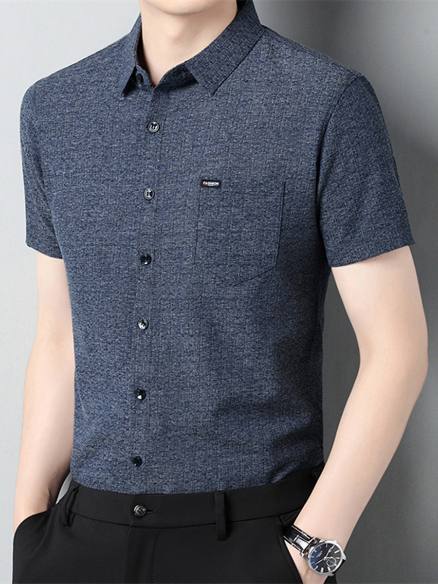 Mulberry Silk Men's Short-sleeved Shirt 2024 Summer Middle-aged Men's Loose Half-sleeved Linen Shirt Dad's Clothes