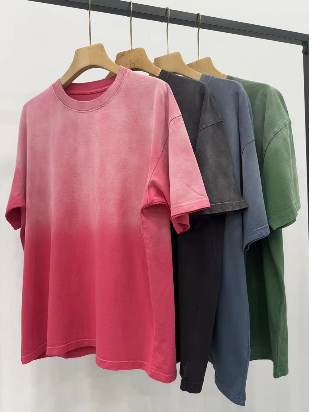 2024 New gradient color spray horse walking washing fashion brand short-sleeved T-shirt Men's Heavy American retro ins men's and women's same style