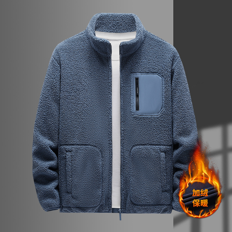 fleece-lined Thickened Cardigan Collar Autumn and Winter Cold-proof Warm Sports Outdoor Fleece Fleece Men's Jacket in stock Straight Hair